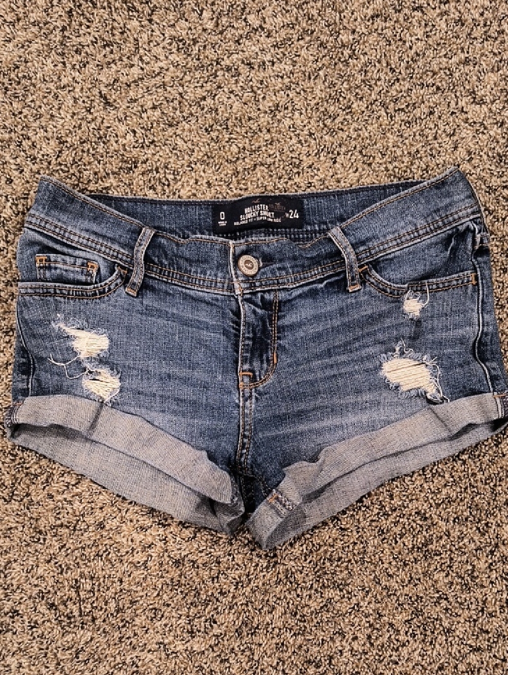Hollister Distressed Rolled-Hem Denim Shorts - Blue
